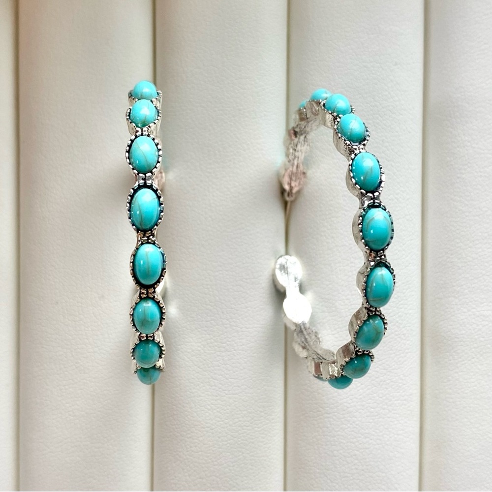 Elegant Turquoise Silver Hoop Earrings